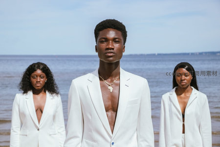 海边白衣三人组时尚大片