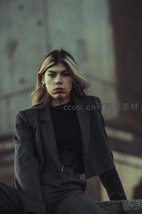 冷艳女子街头西装写真