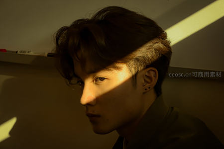 侧脸光影下的年轻男子