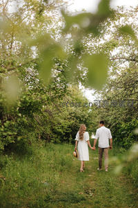 林荫小径上的甜蜜牵手