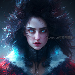 冰火交织的奇幻女战士肖像