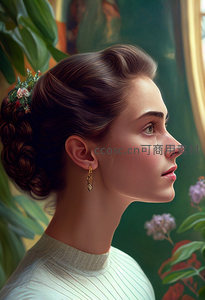 侧颜优雅女子，花环点缀复古温柔时光