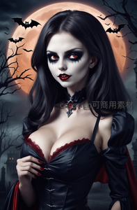 吸血鬼女王月下现身，黑红礼服魅惑夜空