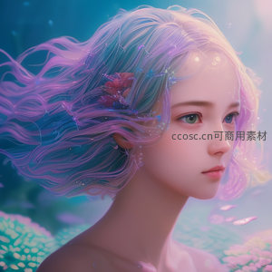 梦幻紫发少女水下凝望