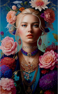 花海中的金发女神佩戴繁复珠宝