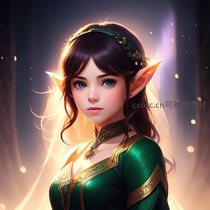 绿衣精灵公主在星光下温柔回眸