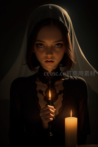 烛光下的神秘修女凝视