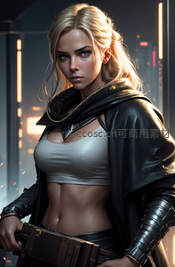 未来战士手持武器凝视前方