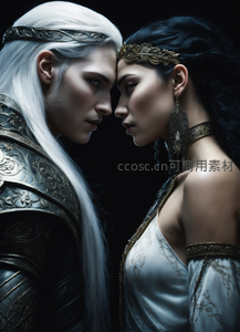 银发战士与黑发女王深情对视，暗夜情愫