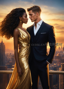 都市天台上的黄昏之恋，金裙与西装的邂逅