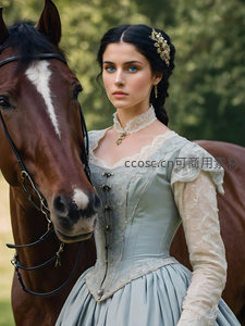 庄园少女与骏马相伴，古典优雅的田园时光