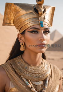 古埃及女王沙漠金字塔前的威严肖像