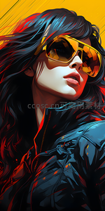 霓虹光影下戴墨镜的酷炫时尚女郎