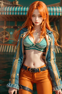 红发少女海边度假风情写真