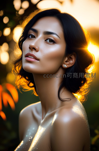 金色光晕下的优雅女性肖像