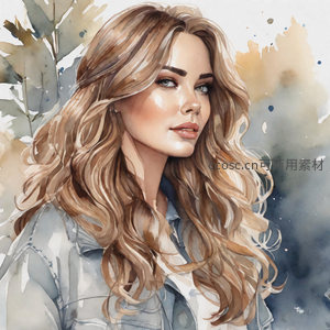 水彩风格的金发女子肖像画