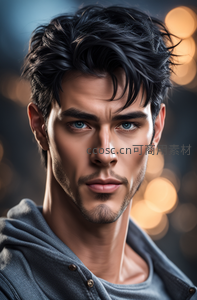 深邃蓝眸的俊朗男子特写