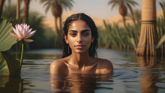莲花池中静谧的异域美人