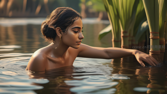 湖畔闭目享受宁静时光