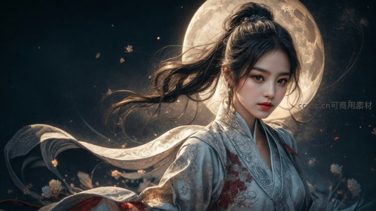 月下古风少女，衣袂飘飘如仙