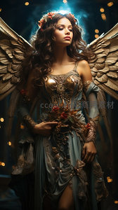 花冠天使闭目沉思，羽翼辉煌