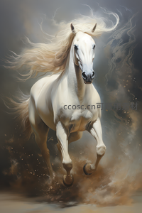 白马腾空扬尘，鬃毛如云