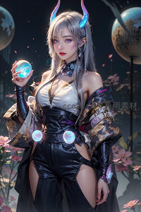 银发恶魔少女持魔法球