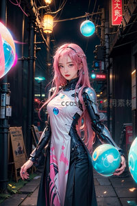 粉发机甲少女巷弄漫步