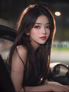 夜色车旁柔美女子回眸