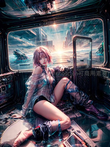 赛博少女车内凝望未来都市