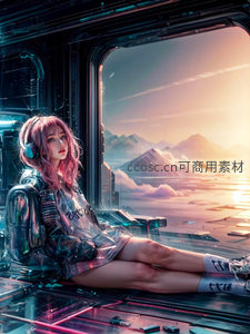 夕阳下少女静赏外星山脉