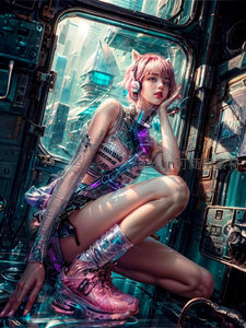 赛博猫耳少女凝望未来都市