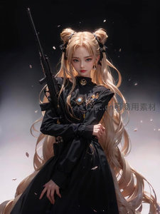金发双马尾持枪黑裙少女