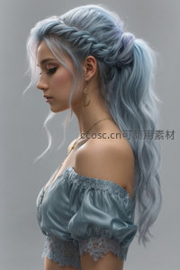 蓝发侧颜的温柔静谧