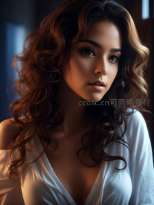 卷发美女的午后暖光