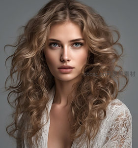 金发卷发美女直视镜头