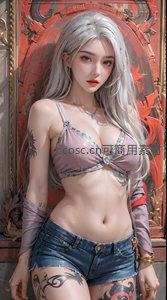 银发纹身少女倚门而立