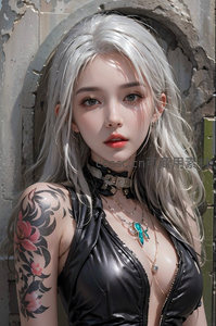 废墟中的朋克银发女战士