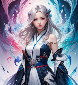 幻彩漩涡中银发美人，衣袂飘飘如梦似幻