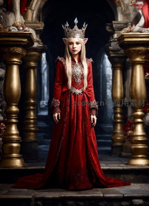 精灵女王红袍加冕，金柱殿堂中尽显高贵威仪