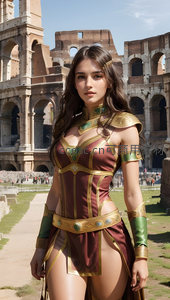 古罗马战士立于斗兽场，英姿飒爽