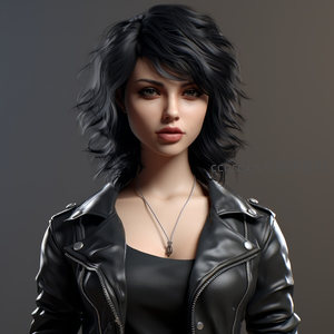黑发皮衣女郎，冷艳时尚肖像