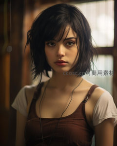 室内少女凝视镜头神情专注