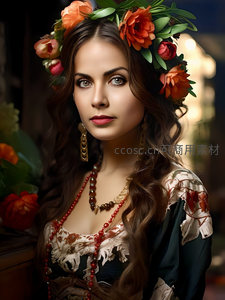 花环少女复古风情肖像