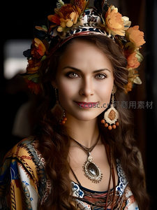 民族风花冠美人微笑特写