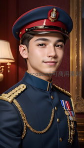 英俊军官的庄重肖像