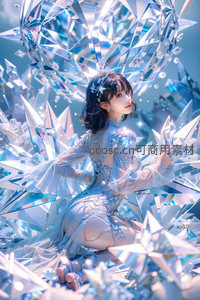 冰晶女神静坐，透明羽翼映射极光幻境