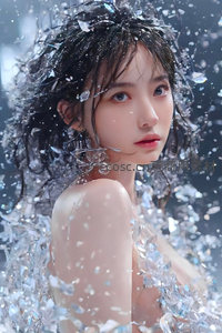 水花飞溅中的少女，晶莹剔透如梦境