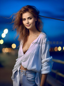 微风拂面街头休闲女郎