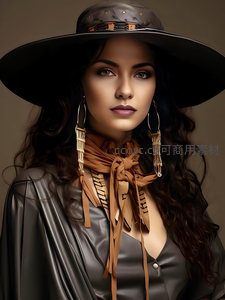 宽檐帽皮衣神秘女郎